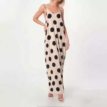 Женское модное платье-комбинация без рукавов с принтом M бежевый