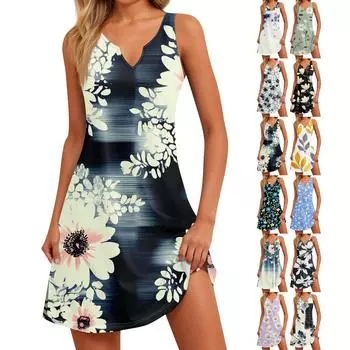 Женское модное платье-комбинезон с цветочным принтом и V-образным вырезом с разрезом S