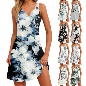 Женское модное платье-комбинезон с цветочным принтом и V-образным вырезом с разрезом XXL
