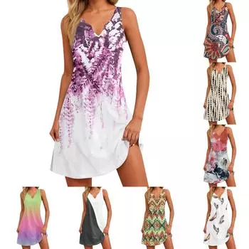 Женское модное платье-комбинезон с цветочным принтом и V-образным вырезом с разрезом XL бежевый