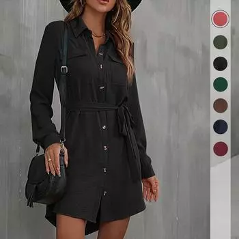 Женское модное платье Красная юбка с длинными рукавами и лацканами S красный