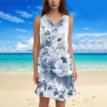 Женское модное платье-майка с V-образным вырезом и цветочным принтом M