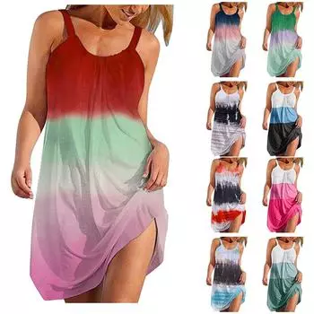 Женское модное платье-макси без рукавов с градиентным принтом L зелёный