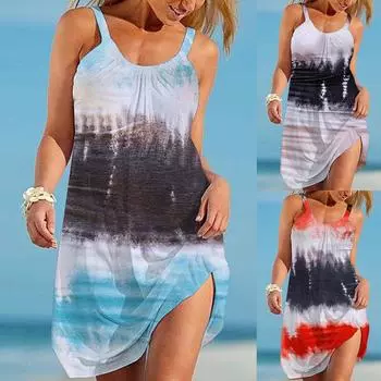 Женское модное платье-макси без рукавов с градиентным принтом XXL зелёный