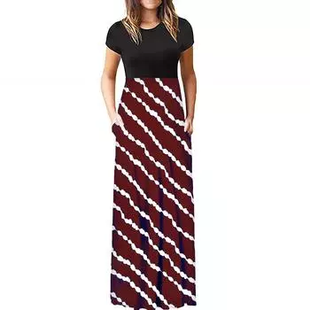 Женское модное платье макси-спагетти с коротким рукавом с градиентным принтом S