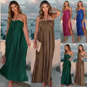 Женское модное платье-платье сексуальное банкетное облегающее блестящее плиссированное платье с висячим вырезом S синий