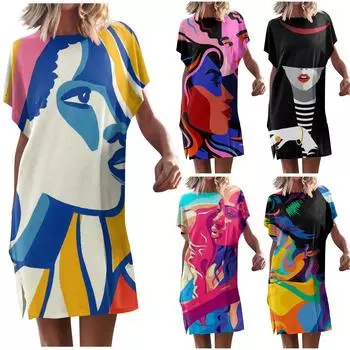 Женское модное платье, повседневное, модное, однотонное, с круглым вырезом, пуловер с коротким рукавом, свободное платье L чёрный