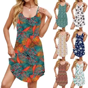 Женское модное платье-пуловер с цветочным принтом и сексуальным квадратным вырезом без рукавов L синий