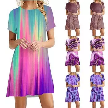 Женское модное платье-пуловер с круглым вырезом и короткими рукавами с принтом XXXL коричневый