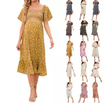 Женское модное платье-пуловер с круглым вырезом и принтом, свободным коротким рукавом и карманом M чёрный