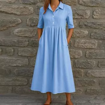 Женское модное платье-пуловер с круглым вырезом и принтом, свободным коротким рукавом и карманом L