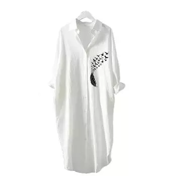 Женское модное платье-рубашка с принтом, повседневный свободный кардиган с длинным рукавом, платье-рубашка выше колена S