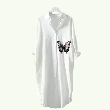 Женское модное платье-рубашка с принтом, повседневный свободный кардиган с длинным рукавом, платье-рубашка выше колена S