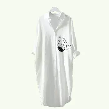 Женское модное платье-рубашка с принтом, повседневный свободный кардиган с длинным рукавом, платье-рубашка выше колена S