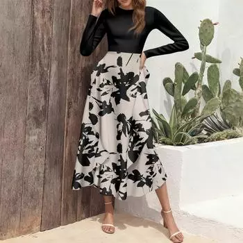 Женское модное платье с цветочным принтом и оборками L бежевый