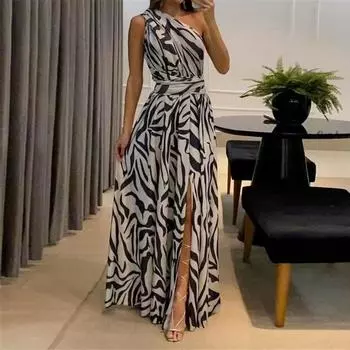 Женское модное платье с диагональными плечами, сексуальное, узкое, с разрезом, темпераментное платье S чёрный