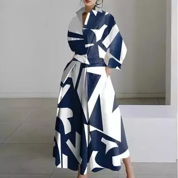 Женское модное платье с длинным рукавом и V-образным вырезом для женщин L тёмно-синий