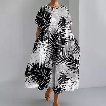 Женское модное платье с карманом и круглым вырезом с короткими рукавами и принтом XXL серый