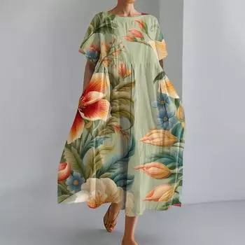 Женское модное платье с карманом и круглым вырезом с короткими рукавами и принтом L