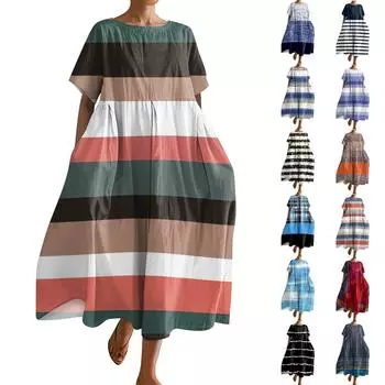 Женское модное платье с карманом и круглым вырезом с короткими рукавами и принтом L чёрный