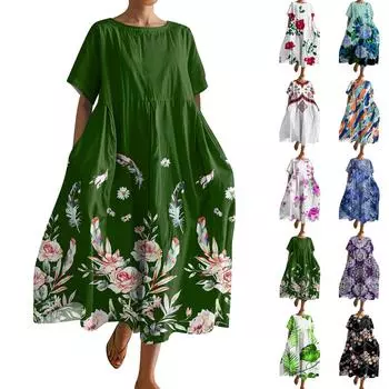 Женское модное платье с карманом и круглым вырезом с короткими рукавами и принтом L чёрный