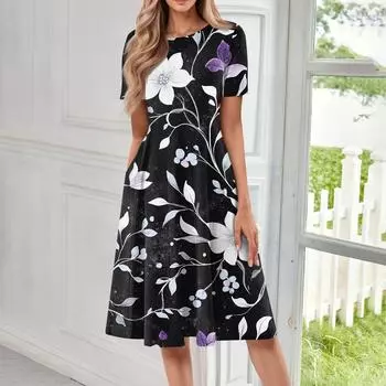 Женское модное платье с коротким рукавом, винтажным принтом, для косплея, вечеринки, вечернее L чёрный