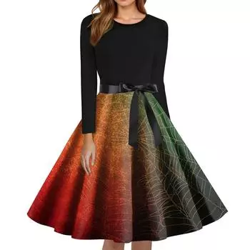 Женское модное платье с круглым вырезом, повседневное, приталенное, с принтом на Хэллоуин и длинным рукавом XXXXL киноварь