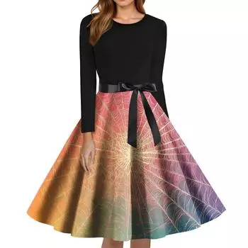 Женское модное платье с круглым вырезом, повседневное, приталенное, с принтом на Хэллоуин и длинным рукавом XL