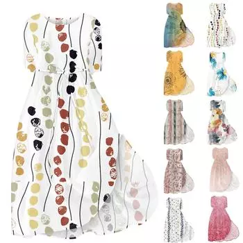 Женское модное платье с круглым вырезом и коротким рукавом с завязками, повседневное платье