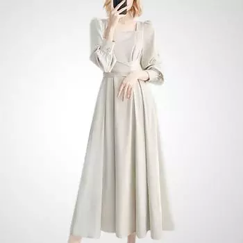 Женское модное платье с квадратным вырезом и рукавами-буфами Platycodon Grandiflorum Shallow apricot L