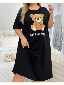 Женское модное платье с милым медведем и буквой 3D-принта для дома, повседневная юбка больших размеров, повседневное свободное платье с короткими рукавами S