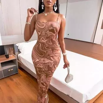 Женское модное платье с принтом и разрезом, облегающее, с бретелью через шею, длинное XS красный