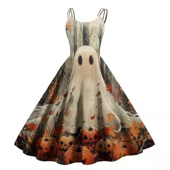 Женское модное платье с принтом на Хэллоуин, сексуальное, с открытыми плечами, винтажное XL