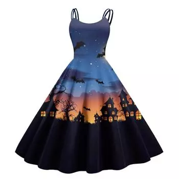 Женское модное платье с принтом на Хэллоуин, сексуальное, с открытыми плечами, винтажное XXL