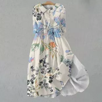 Женское модное платье с рукавами три четверти и пуговицами в стиле ретро с цветочным принтом L синий