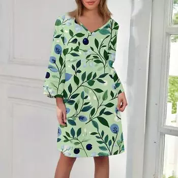 Женское модное платье с V-образным вырезом, однотонное, большого размера, свободное, длинное, с большим клешем, с рукавами 3/4 S