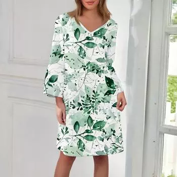 Женское модное платье с V-образным вырезом, однотонное, большого размера, свободное, длинное, с большим клешем, с рукавами 3/4 XXL зелёный