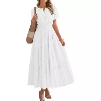 Женское модное платье с V-образным вырезом, плиссированными рукавами-фонариками, большим коротким рукавом, уличное платье XXXXXL белый