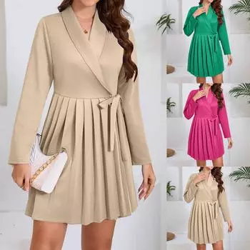 Женское модное платье с V-образным вырезом и длинным рукавом, однотонное, облегающее, повседневные платья L бежевый