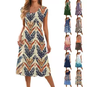 Женское модное платье с V-образным вырезом и короткими рукавами, плиссированное, свободное, длинное XXL синий