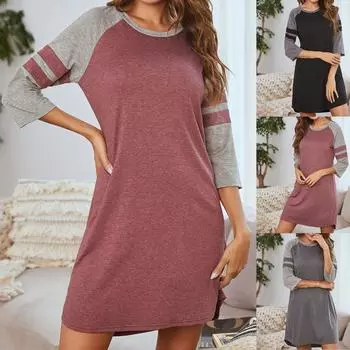 Женское модное платье, сексуальная теплая домашняя пижама с коротким рукавом и принтом XXL чёрный