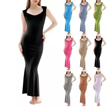 Женское модное платье, сплошное цветное платье с квадратным вырезом и короткими рукавами, облегающее платье-рыбий хвост L чёрный