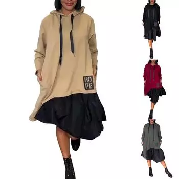 Женское модное платье свободного покроя с круглым вырезом в стиле пэчворк L бежевый