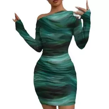 Женское модное платье Tie Dye с длинным рукавом, облегающее, Spice Girl, весна-осень S зелёный