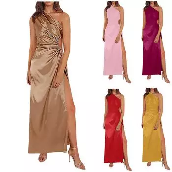 Женское модное плиссированное платье с завязками на плечах, сексуальное модное женское платье с боковой талией и шнурком с высоким разрезом XL