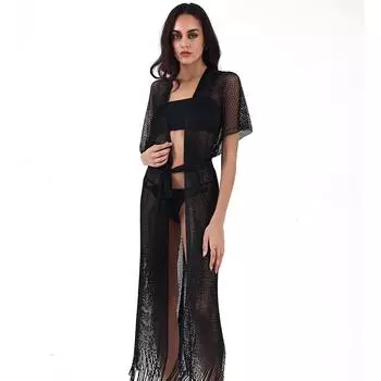 Женское модное пляжное однотонное свободное пляжное платье в стиле пэчворк с открытой спиной One Size чёрный