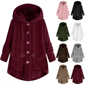 Женское модное плюшевое зимнее пальто с карманами и длинными рукавами, теплое пальто с кошачьими ушками L чёрный