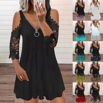 Женское модное повседневное элегантное платье с открытыми плечами и принтом M чёрный