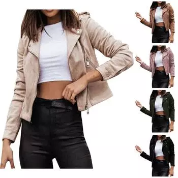 Женское модное повседневное бархатное пальто на молнии с длинным рукавом из оленьей кожи L бежевый