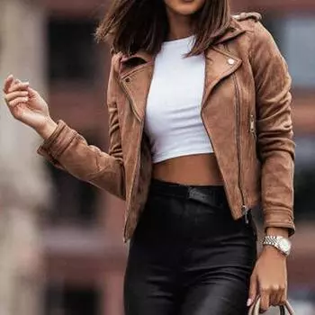 Женское модное повседневное бархатное пальто на молнии с длинным рукавом из оленьей кожи S чёрный